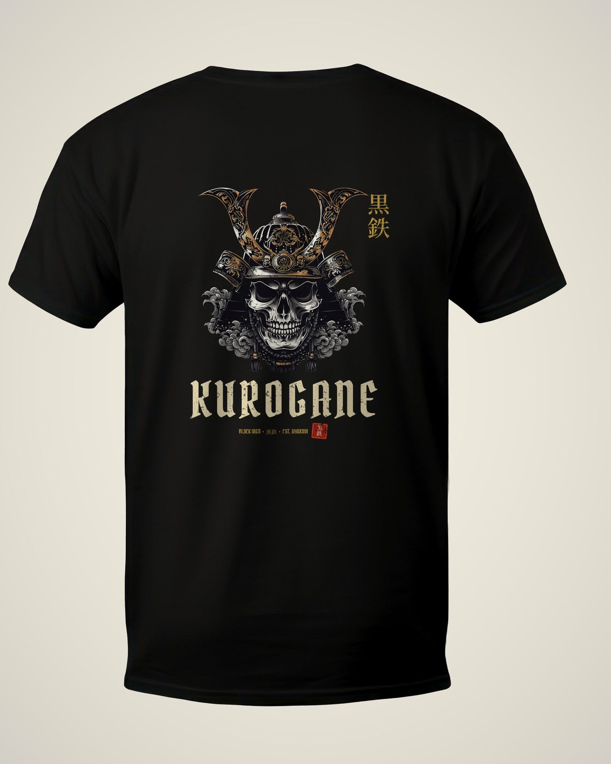 KUROGANE SHOGUN tee back, cream studio product shot