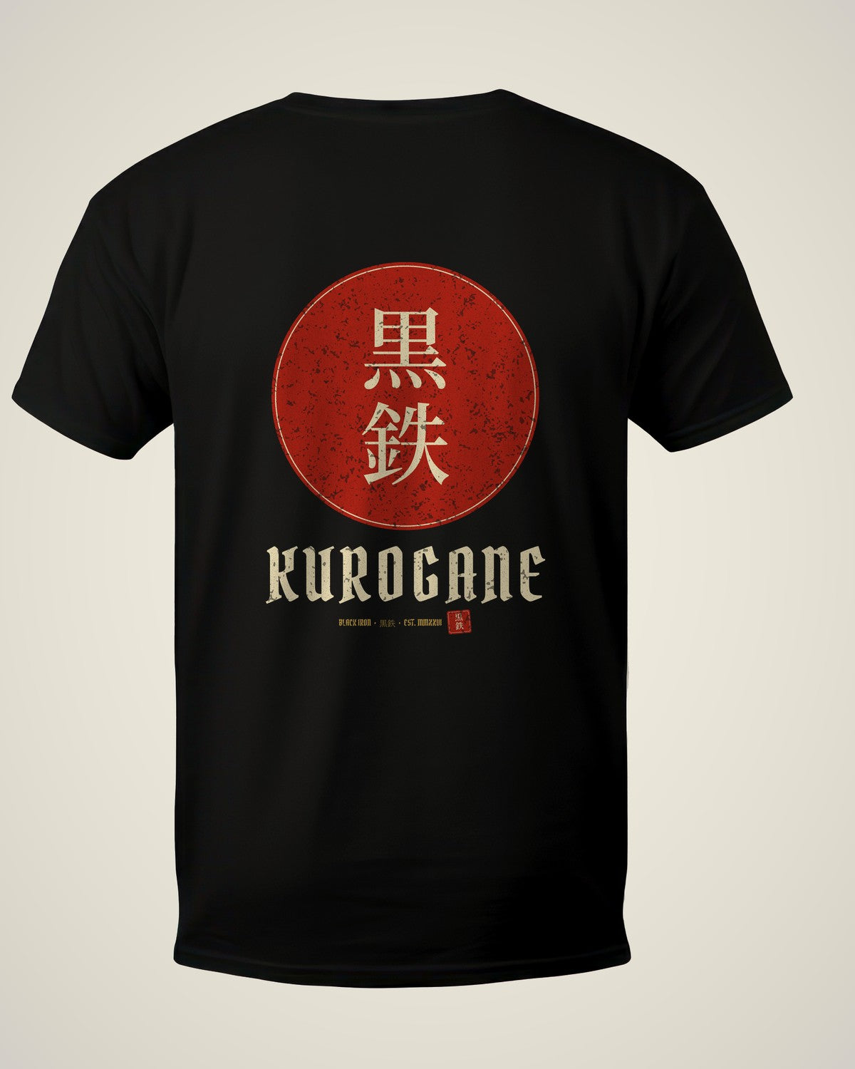 KUROGANE CREST tee back, cream studio product shot
