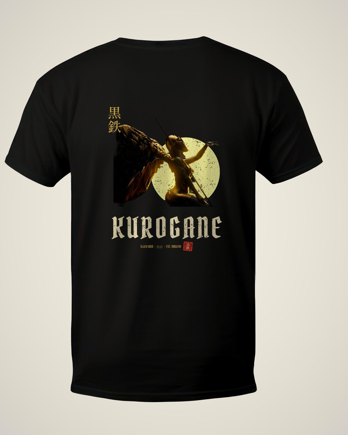 KUROGANE VALKYRIE tee back, cream studio product shot
